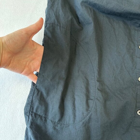 Lilla P Cotton Button Up Shirt Dress Short Sleeve Length Size S Black Pockets - Picture 6 of 10